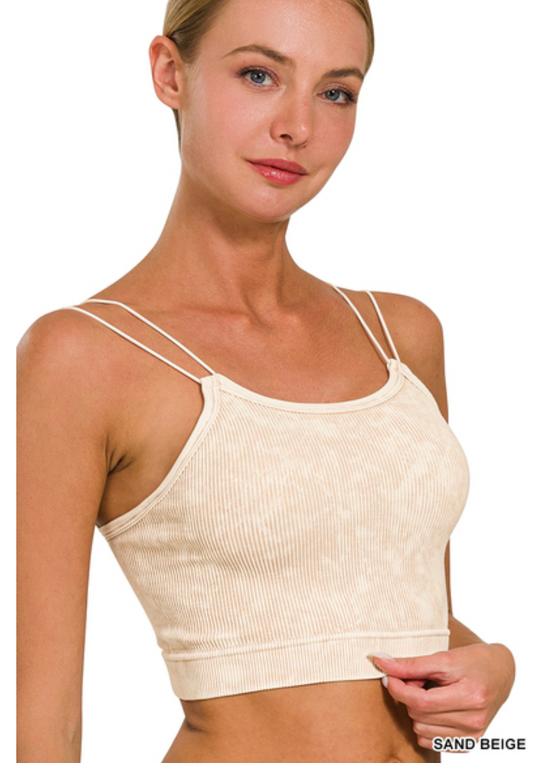Washed Ribbed Seamless Double Strap Brami