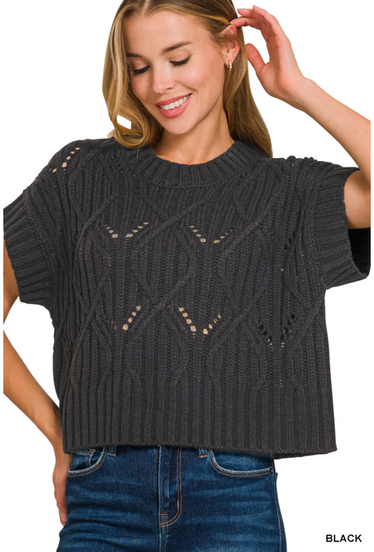 Cable Knit Short Sleeve Sweater