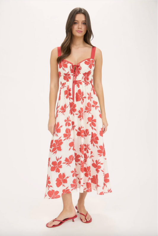 Sweetheart Floral Scallop Trim Midi Dress