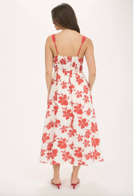 Sweetheart Floral Scallop Trim Midi Dress
