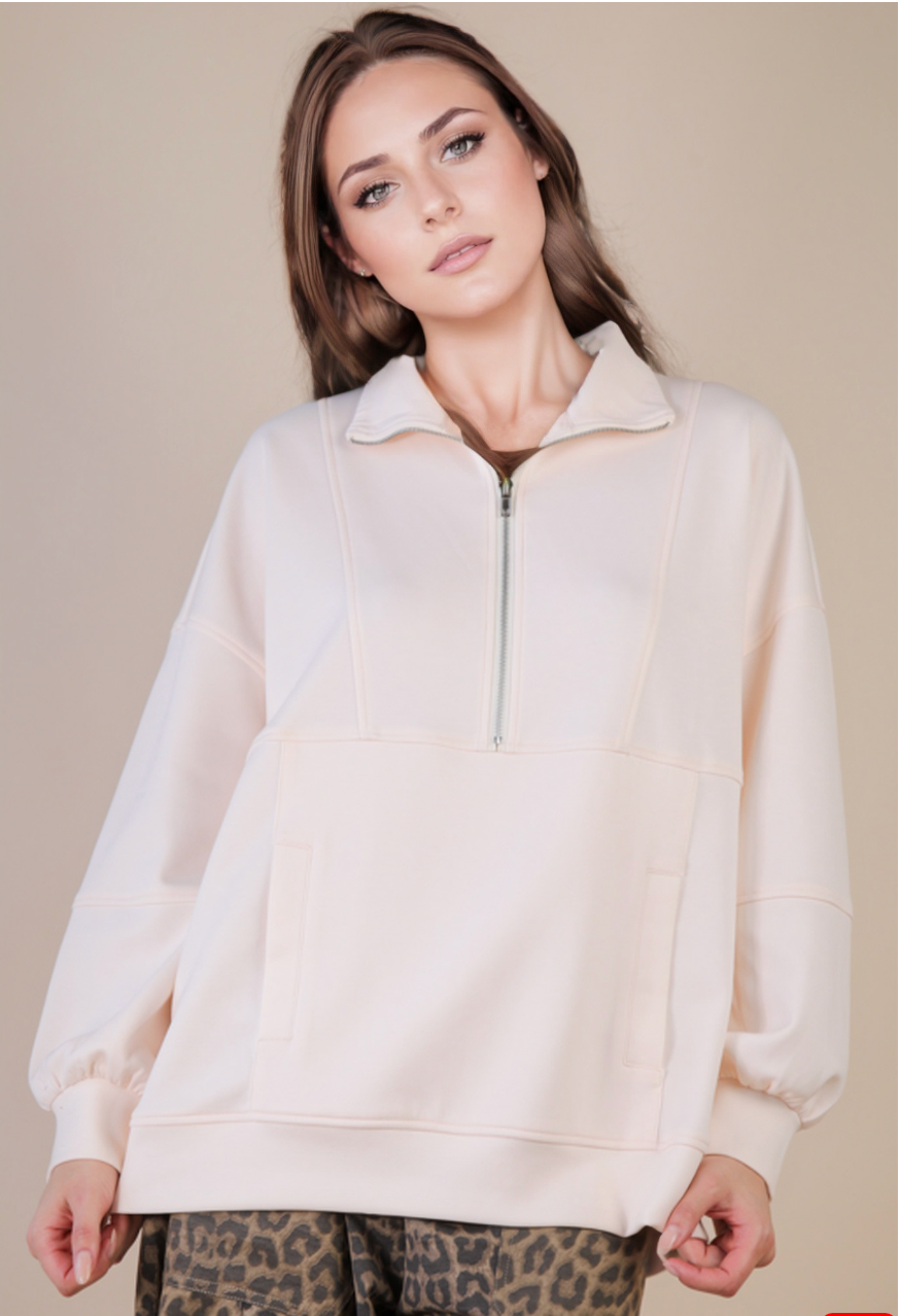 Half Zip Oversized Casual Comfy Knit Top