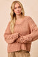 Chunky Knit Sweater Top With Flower Detail Sleeves