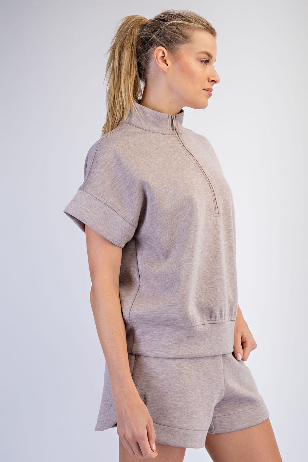 Modal Scuba Quarter Zip Short Sleeve Top