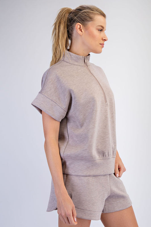 Modal Scuba Quarter Zip Short Sleeve Top