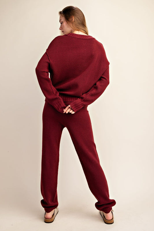 Oversized Cardi Sweater Set |WINE|