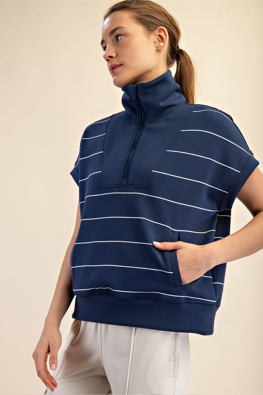 Short Sleeve Scuba Quarter Zip Pullover