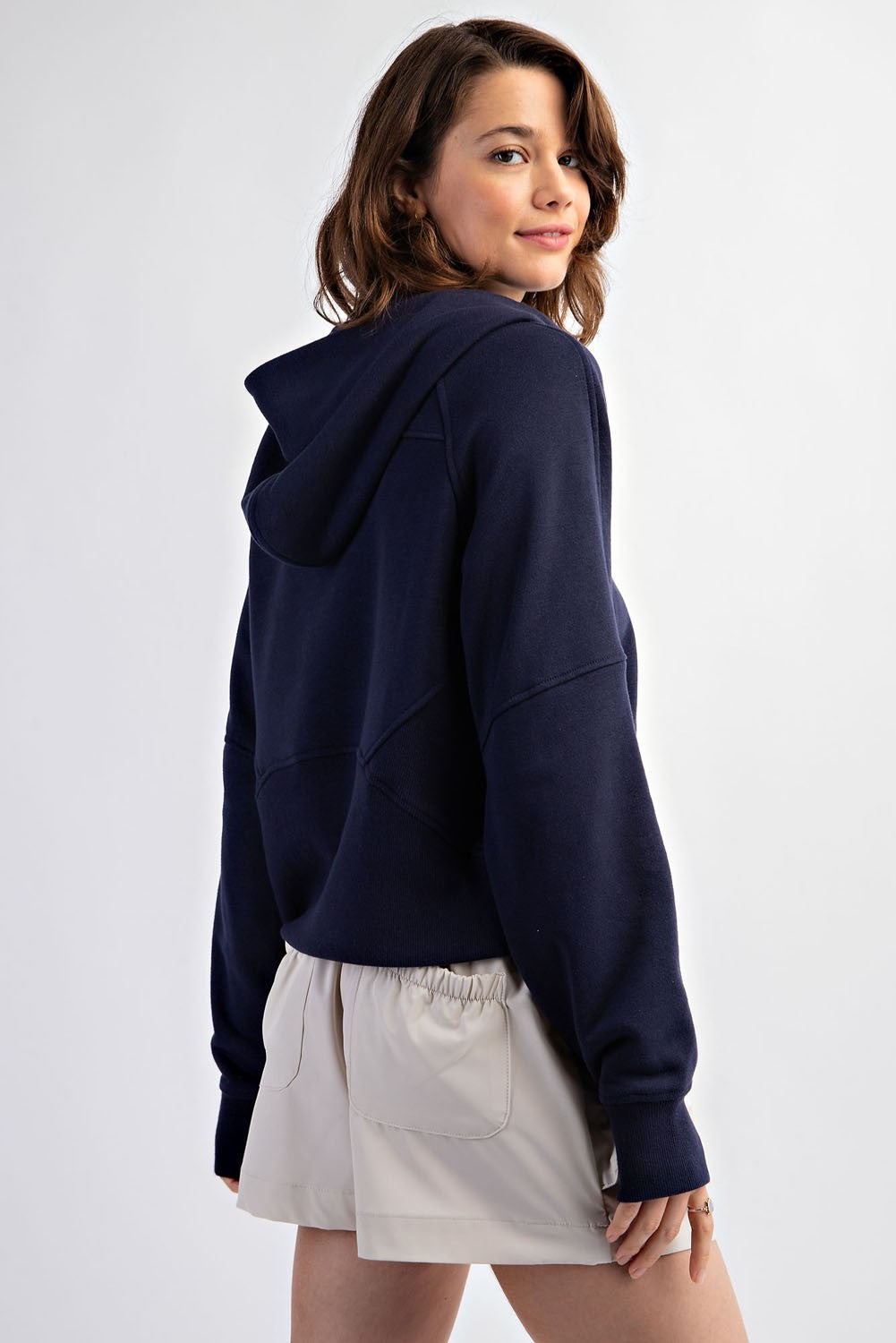 French Terry Cropped Hoodie |Navy|