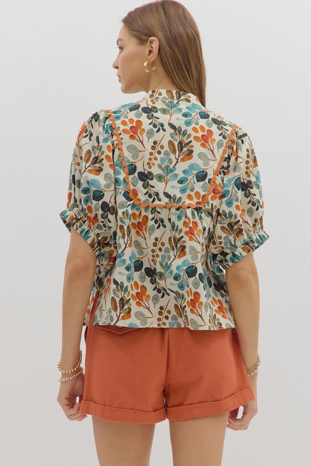 Botanical Print Scallop Trim Top
